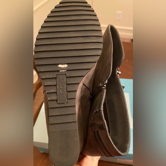 Nicole Evelyn Pewter Knee High Wedge Faux Suede Leather Size 9 - Picture 10 of 11